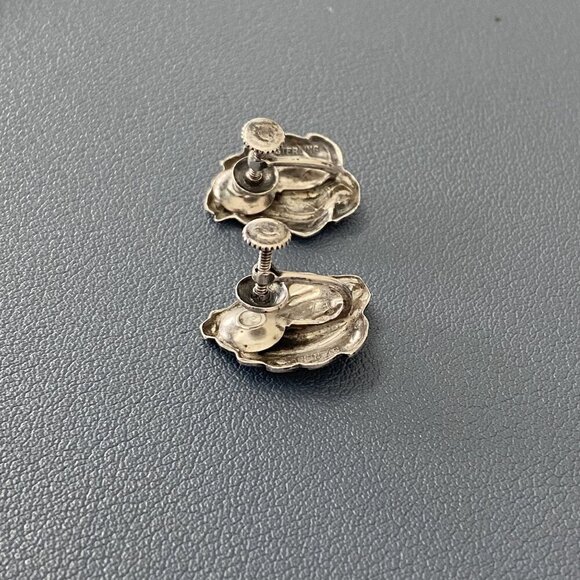 VTG Sterling Silver 925 Leaf Foliage Screwback Earrings - Picture 8 of 16